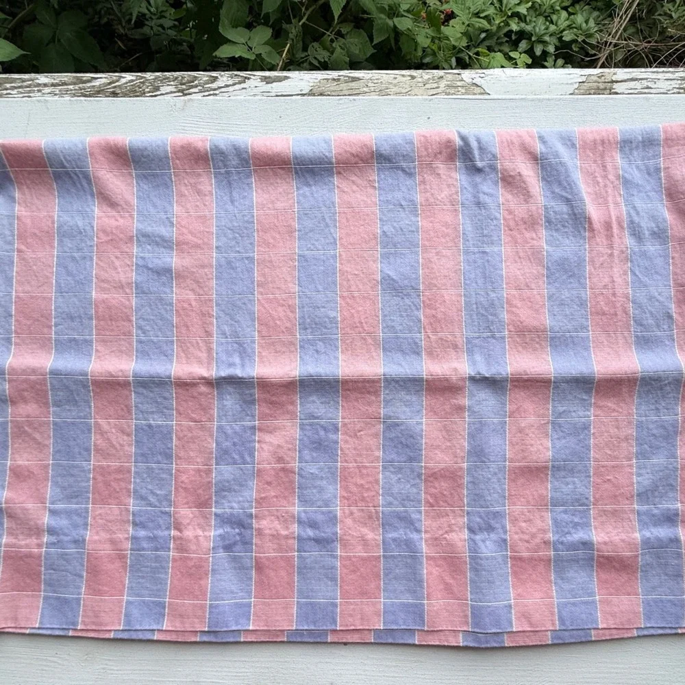 Vintage Pink and Blue Striped Cotton Pillowcase Set of 2 20x28 Home Decor 0910